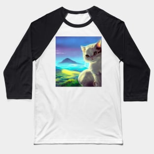 Cute white cat in anime style Baseball T-Shirt